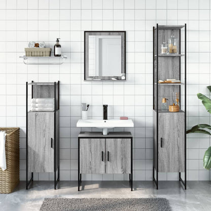 Set Mobili da Bagno 4 pz Grigio Sonoma in Legno Multistrato | homemem39