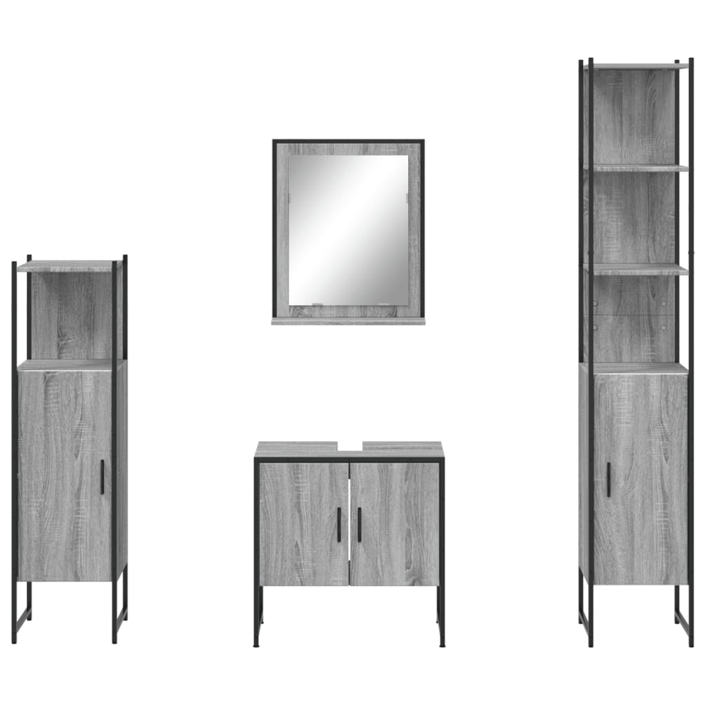 Set Mobili da Bagno 4 pz Grigio Sonoma in Legno Multistrato | homemem39