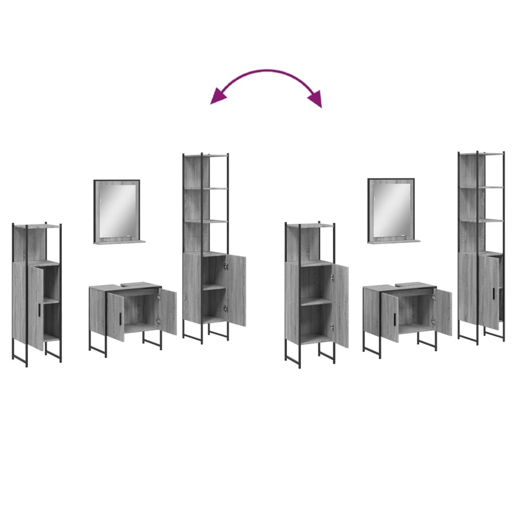 Set Mobili da Bagno 4 pz Grigio Sonoma in Legno Multistrato