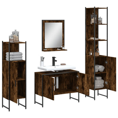 Set Mobili da Bagno 4 pz Rovere Fumo in Legno Multistrato