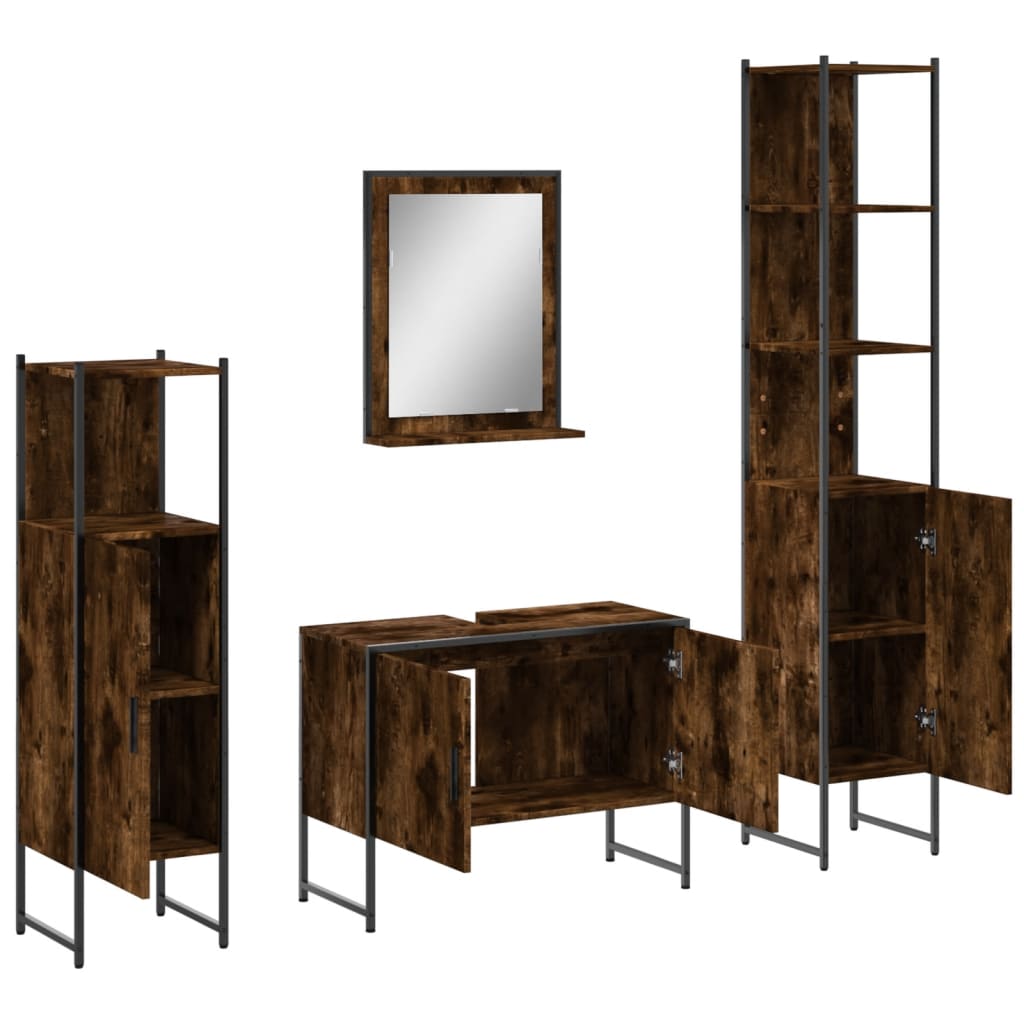 Set Mobili da Bagno 4 pz Rovere Fumo in Legno Multistrato | homemem39