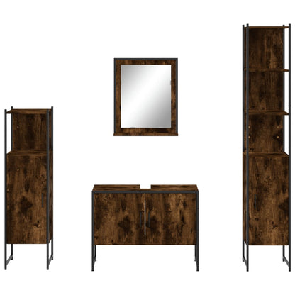 Set Mobili da Bagno 4 pz Rovere Fumo in Legno Multistrato