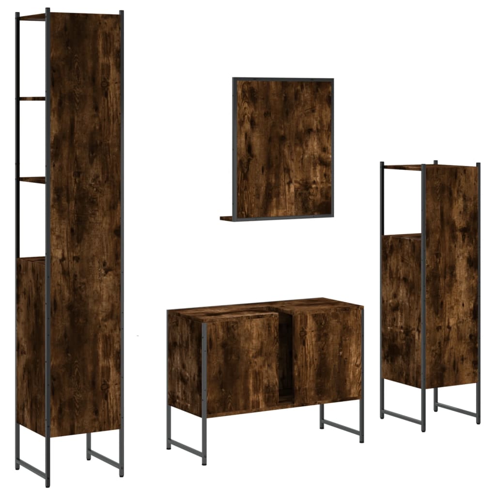 Set Mobili da Bagno 4 pz Rovere Fumo in Legno Multistrato | homemem39