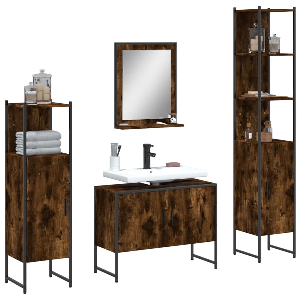 Set Mobili da Bagno 4 pz Rovere Fumo in Legno Multistrato | homemem39