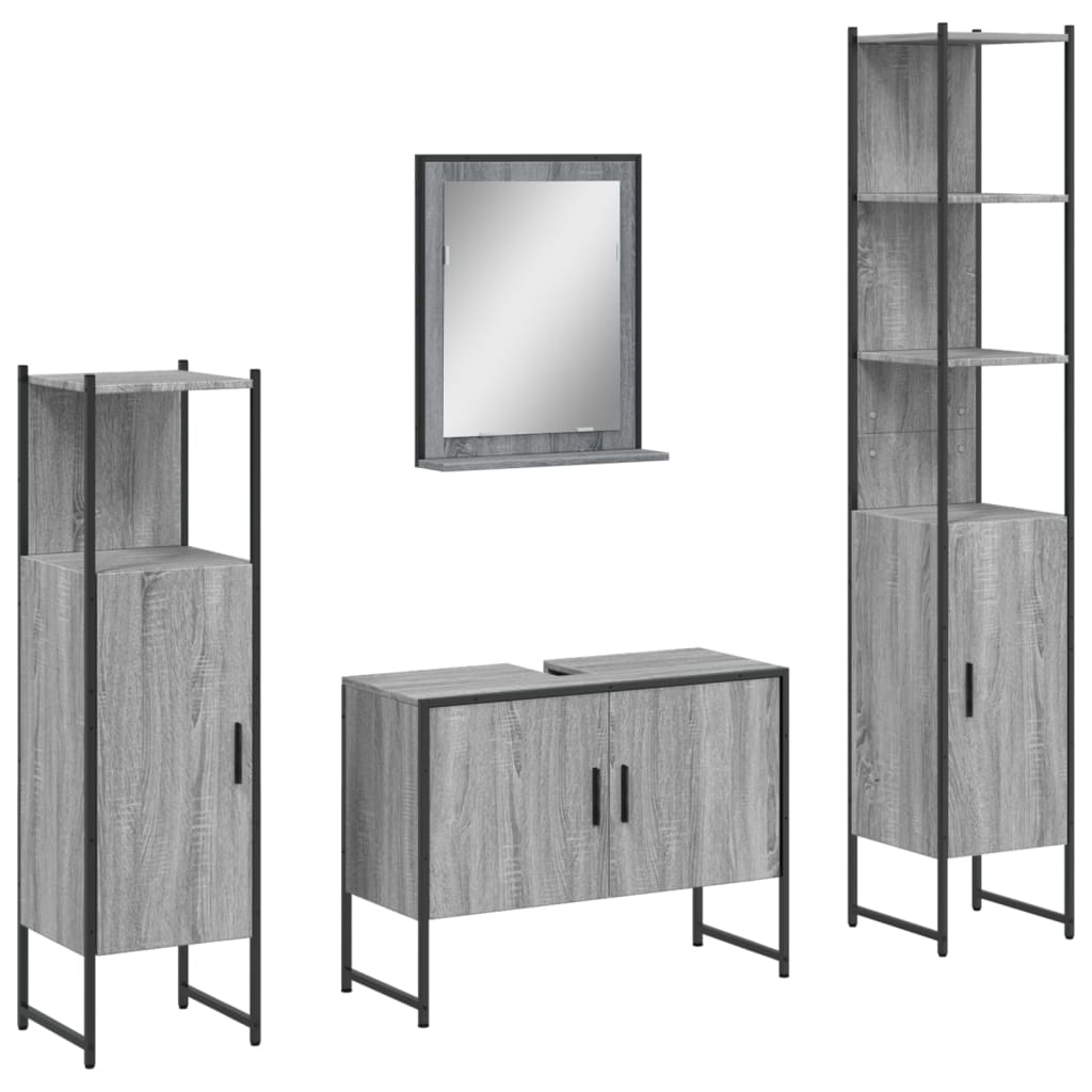 Set Mobili da Bagno 4 pz Grigio Sonoma in Legno Multistrato | homemem39