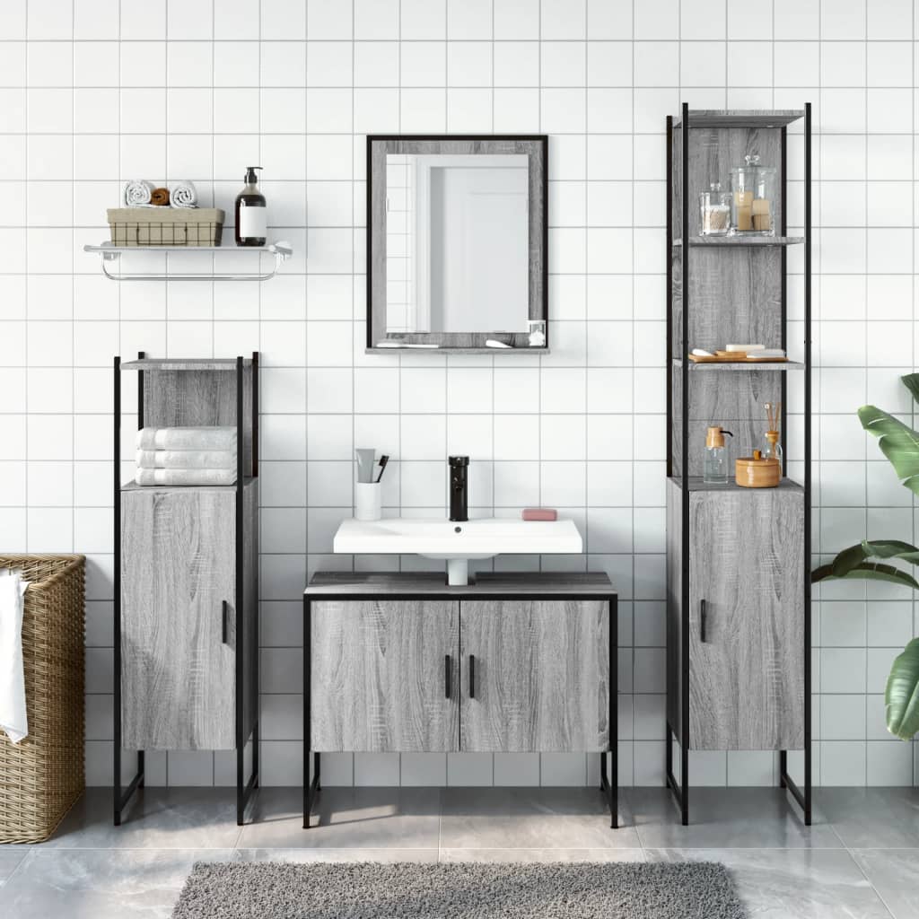 Set Mobili da Bagno 4 pz Grigio Sonoma in Legno Multistrato | homemem39