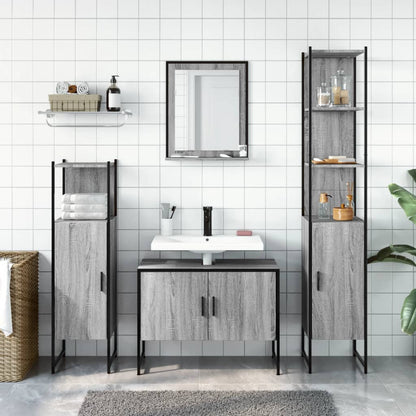 Set Mobili da Bagno 4 pz Grigio Sonoma in Legno Multistrato | homemem39