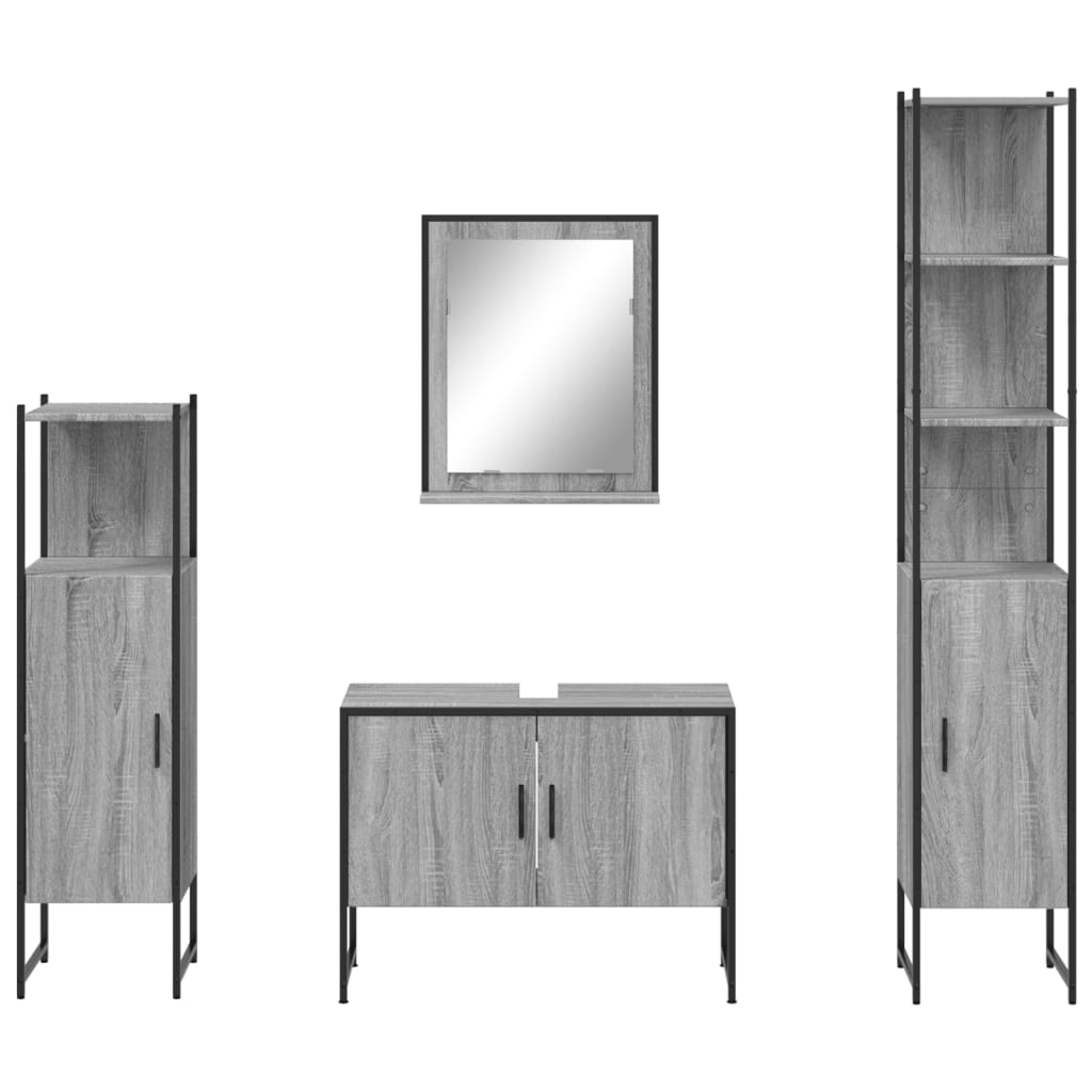 Set Mobili da Bagno 4 pz Grigio Sonoma in Legno Multistrato | homemem39