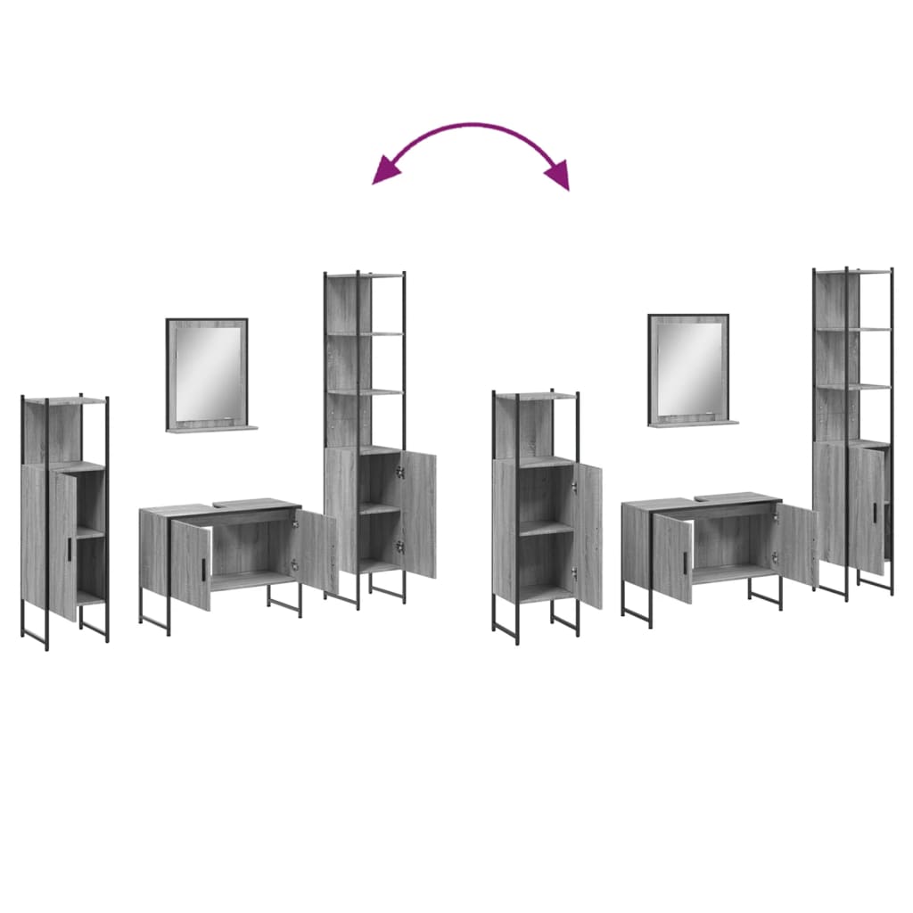 Set Mobili da Bagno 4 pz Grigio Sonoma in Legno Multistrato | homemem39