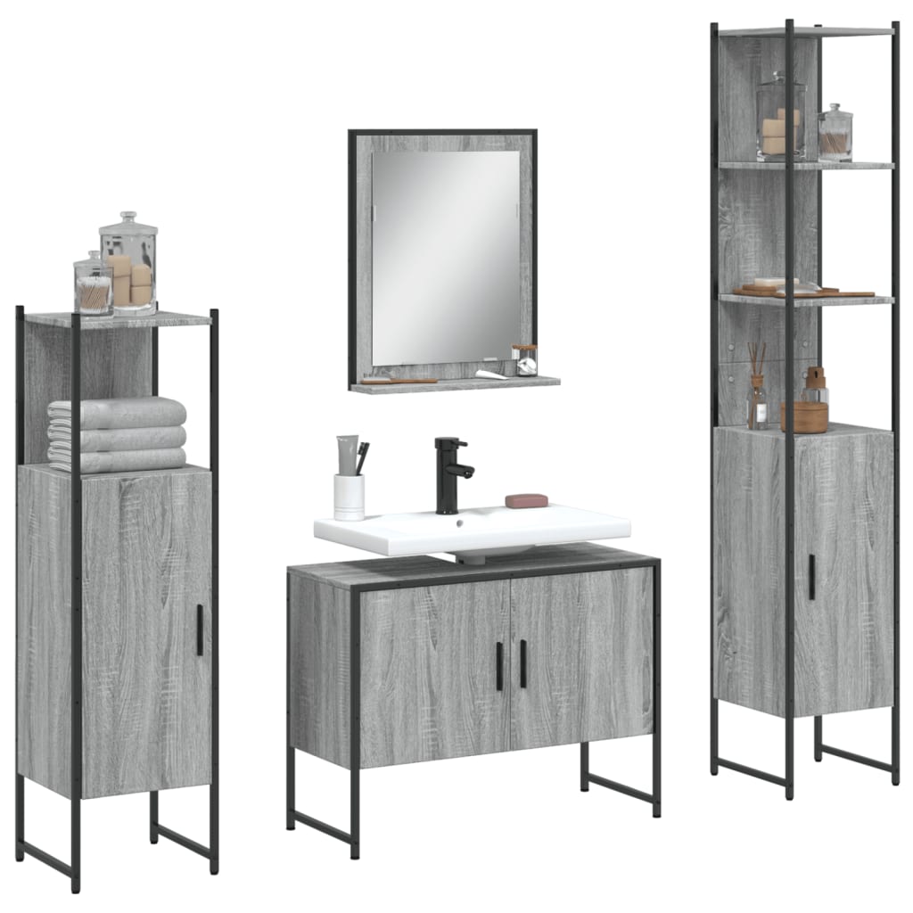 Set Mobili da Bagno 4 pz Grigio Sonoma in Legno Multistrato | homemem39