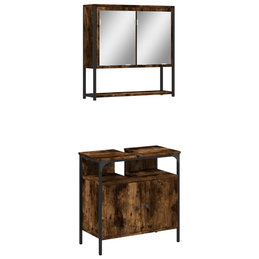 Set Mobili da Bagno 2 pz Rovere Fumo in Legno Multistrato | homemem39