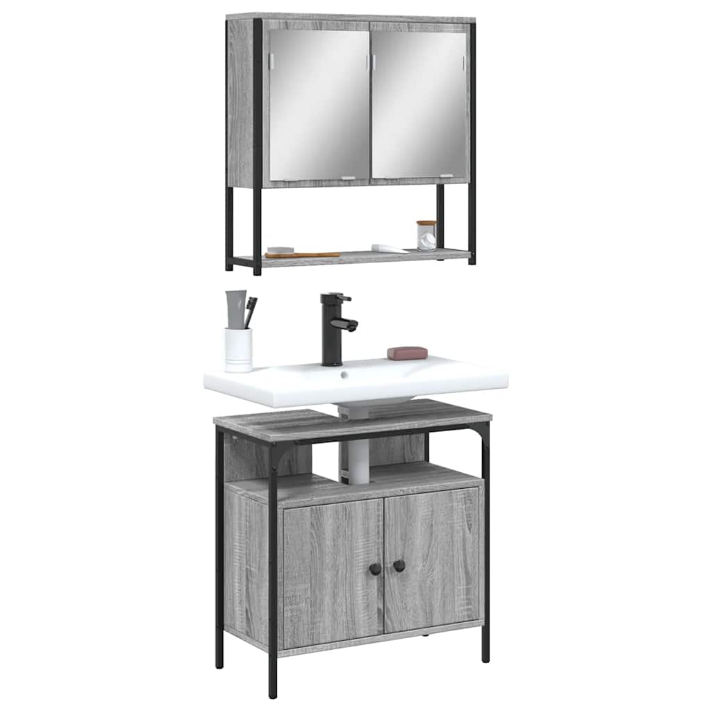 Set Mobili da Bagno 2 pz Grigio Sonoma in Legno Multistrato | homemem39