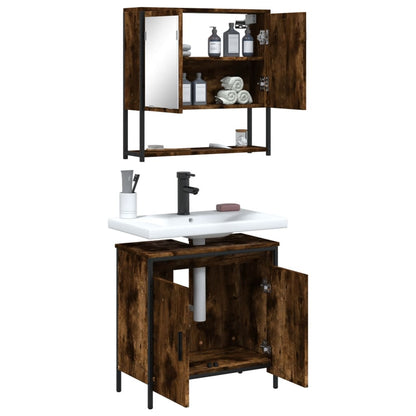 Set Mobili da Bagno 2 pz Rovere Fumo in Legno Multistrato