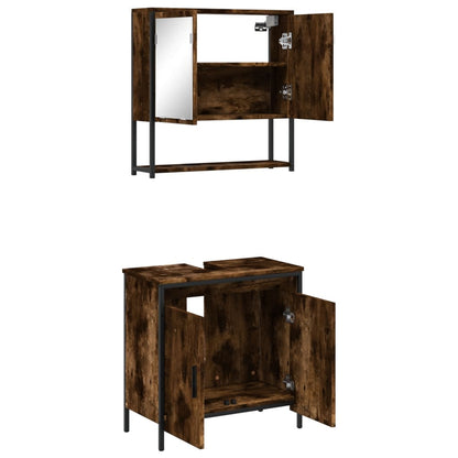 Set Mobili da Bagno 2 pz Rovere Fumo in Legno Multistrato | homemem39