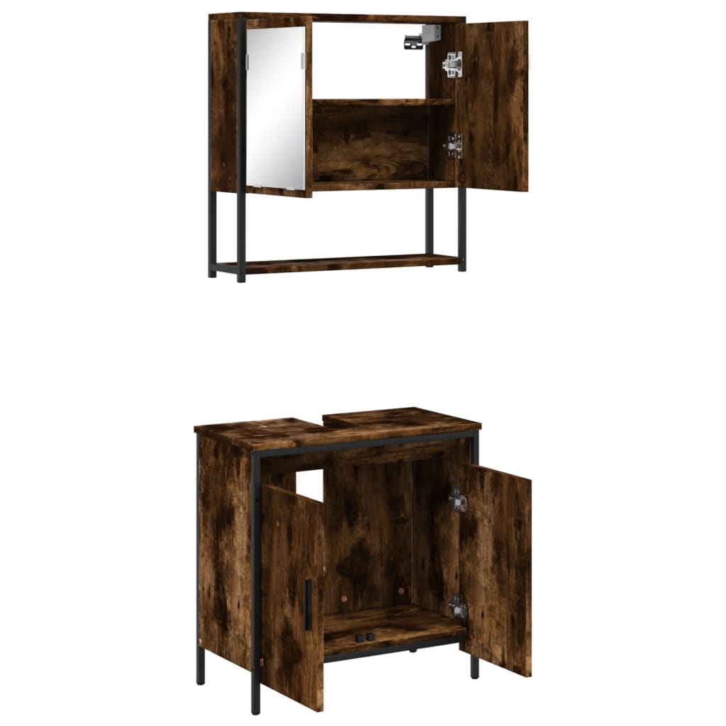 Set Mobili da Bagno 2 pz Rovere Fumo in Legno Multistrato