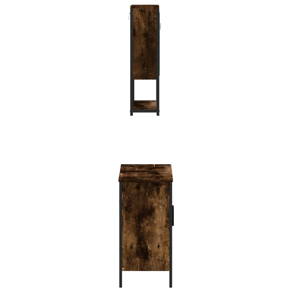 Set Mobili da Bagno 2 pz Rovere Fumo in Legno Multistrato