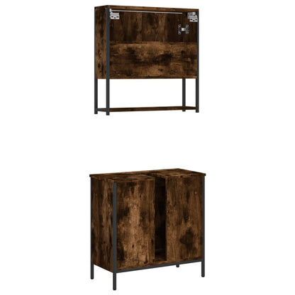 Set Mobili da Bagno 2 pz Rovere Fumo in Legno Multistrato | homemem39