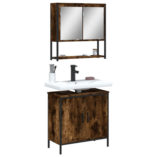 Set Mobili da Bagno 2 pz Rovere Fumo in Legno Multistrato | homemem39