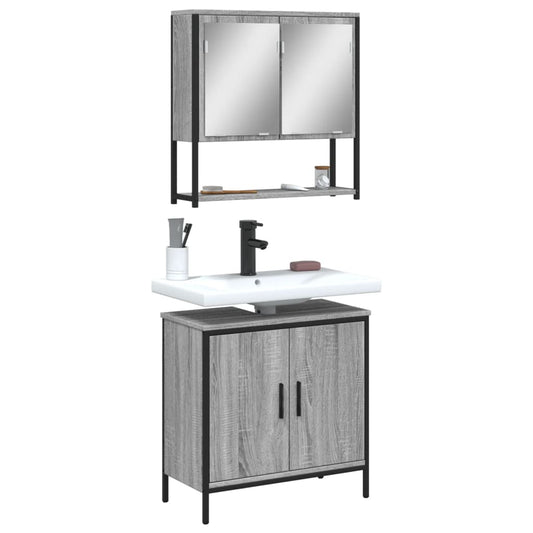 Set Mobili da Bagno 2 pz Grigio Sonoma in Legno Multistrato | homemem39