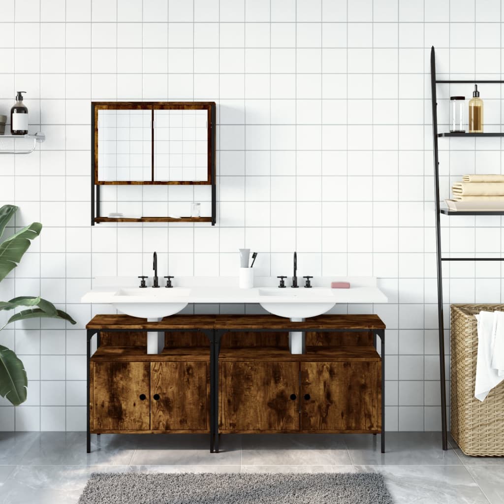 Set Mobili da Bagno 3 pz Rovere Fumo in Legno Multistrato | homemem39