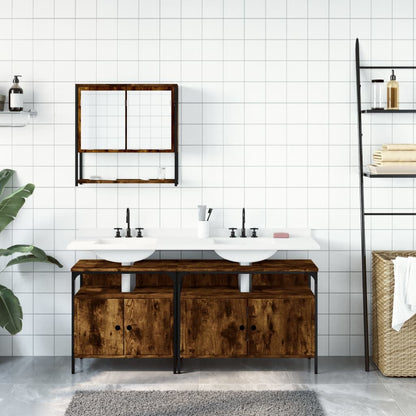 Set Mobili da Bagno 3 pz Rovere Fumo in Legno Multistrato | homemem39