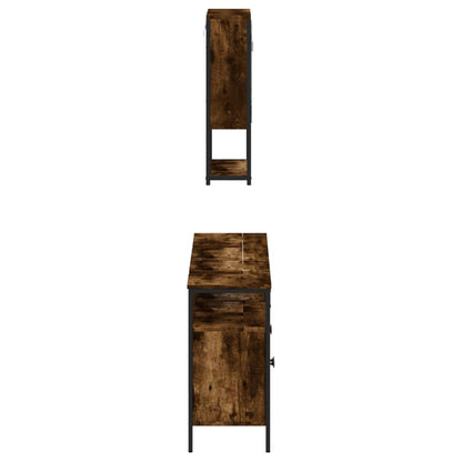 Set Mobili da Bagno 3 pz Rovere Fumo in Legno Multistrato | homemem39