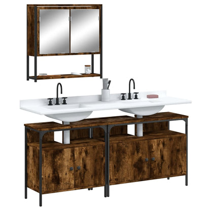 Set Mobili da Bagno 3 pz Rovere Fumo in Legno Multistrato | homemem39