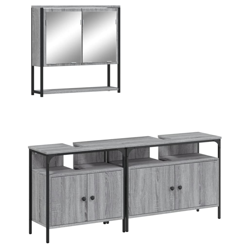 Set Mobili da Bagno 3 pz Grigio Sonoma in Legno Multistrato | homemem39