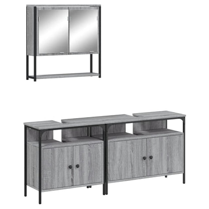 Set Mobili da Bagno 3 pz Grigio Sonoma in Legno Multistrato | homemem39