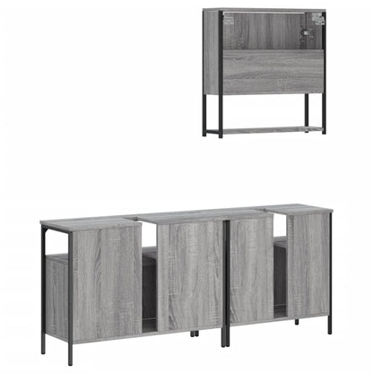 Set Mobili da Bagno 3 pz Grigio Sonoma in Legno Multistrato | homemem39