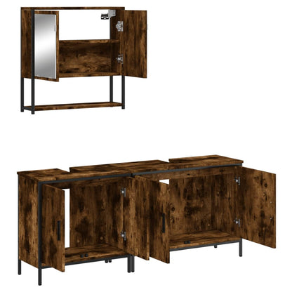 Set Mobili da Bagno 3 pz Rovere Fumo in Legno Multistrato | homemem39