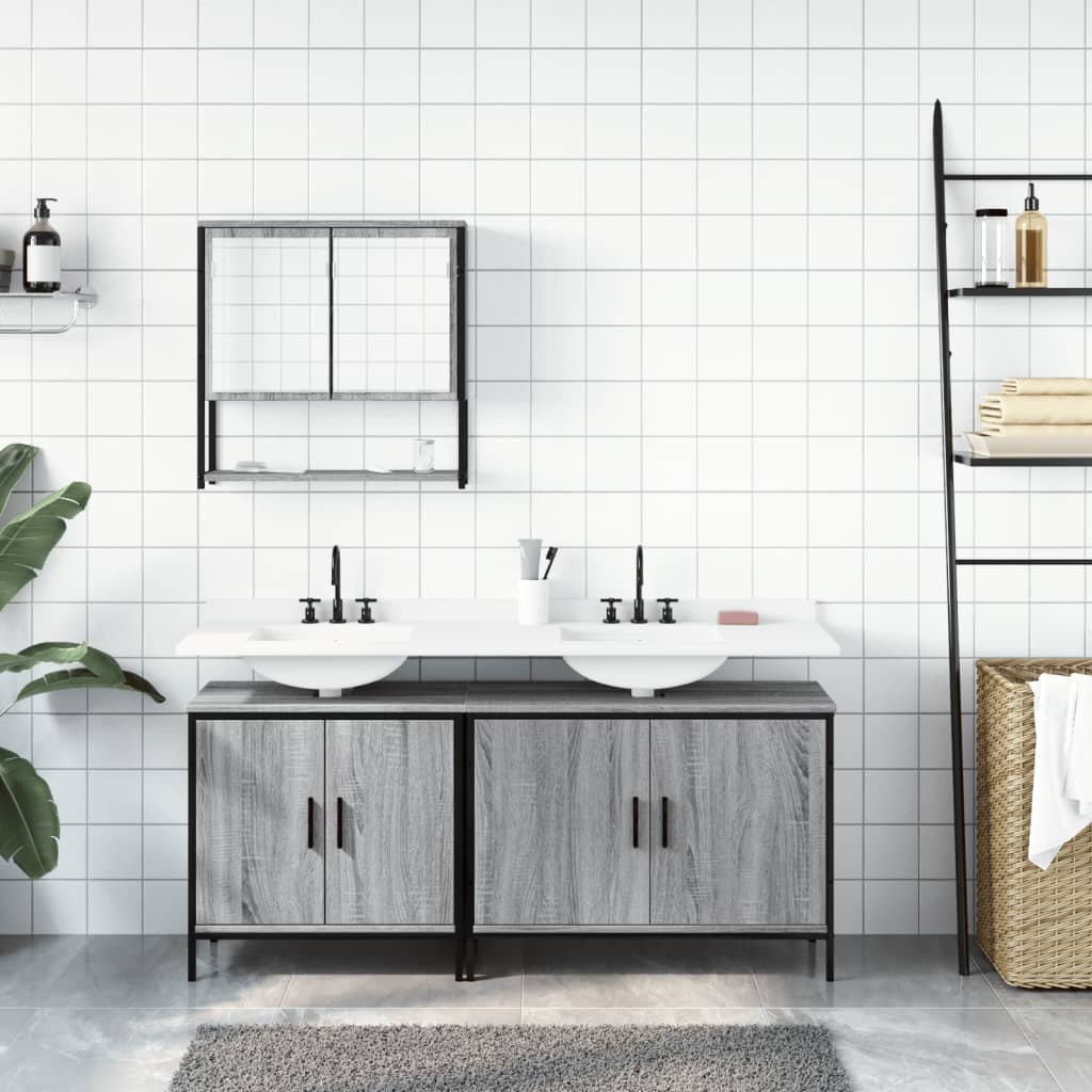 Set Mobili da Bagno 3 pz Grigio Sonoma in Legno Multistrato | homemem39