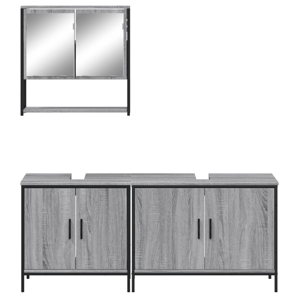 Set Mobili da Bagno 3 pz Grigio Sonoma in Legno Multistrato | homemem39