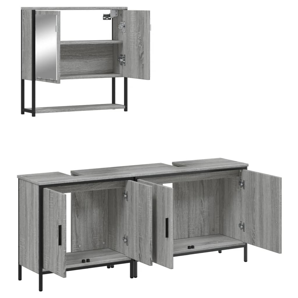 Set Mobili da Bagno 3 pz Grigio Sonoma in Legno Multistrato | homemem39
