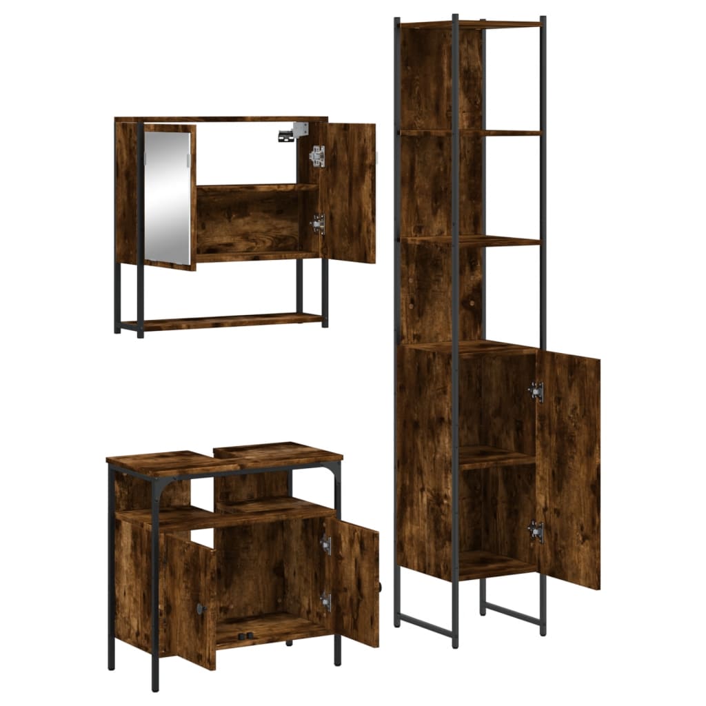 Set Mobili da Bagno 3 pz Rovere Fumo in Legno Multistrato | homemem39