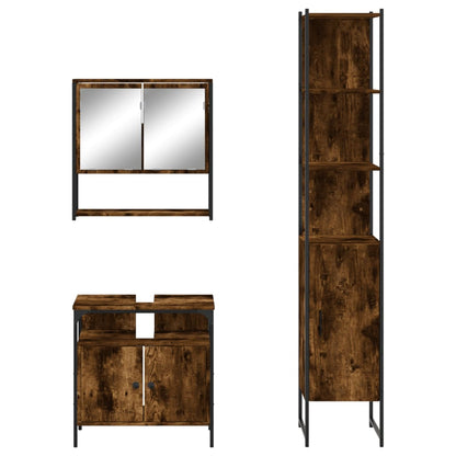 Set Mobili da Bagno 3 pz Rovere Fumo in Legno Multistrato | homemem39