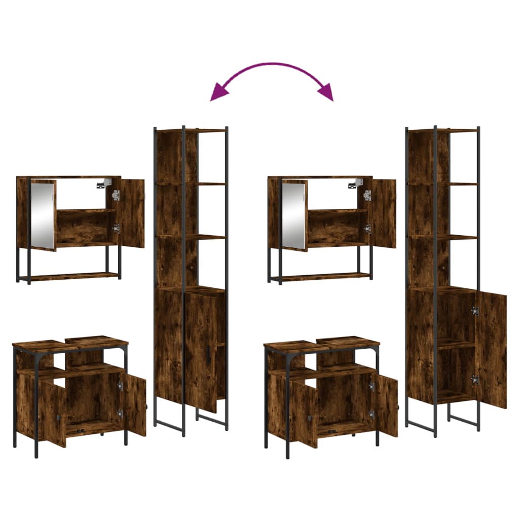 Set Mobili da Bagno 3 pz Rovere Fumo in Legno Multistrato | homemem39