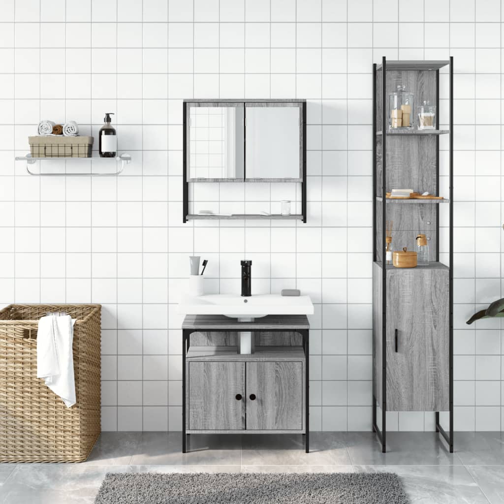 Set Mobili da Bagno 3 pz Grigio Sonoma in Legno Multistrato | homemem39