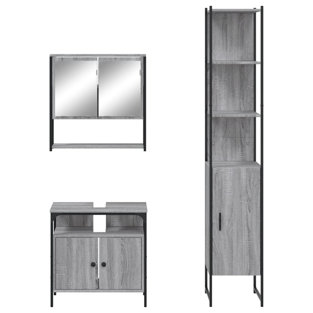 Set Mobili da Bagno 3 pz Grigio Sonoma in Legno Multistrato | homemem39