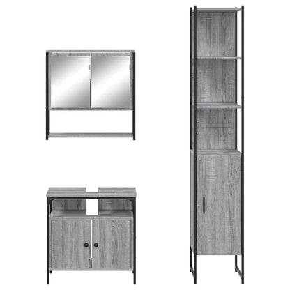 Set Mobili da Bagno 3 pz Grigio Sonoma in Legno Multistrato | homemem39