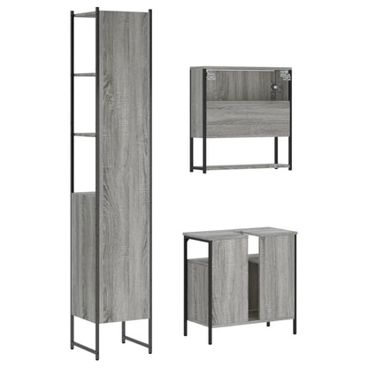 Set Mobili da Bagno 3 pz Grigio Sonoma in Legno Multistrato | homemem39