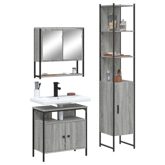 Set Mobili da Bagno 3 pz Grigio Sonoma in Legno Multistrato | homemem39
