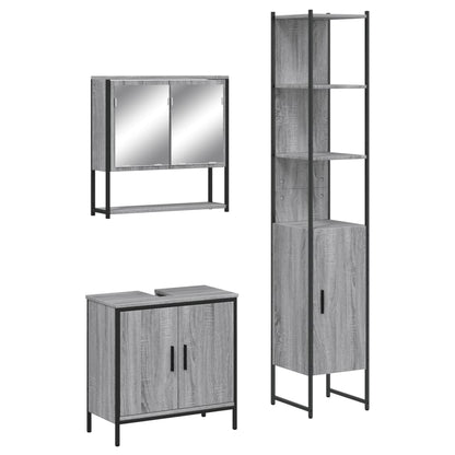 Set Mobili da Bagno 3 pz Grigio Sonoma in Legno Multistrato | homemem39