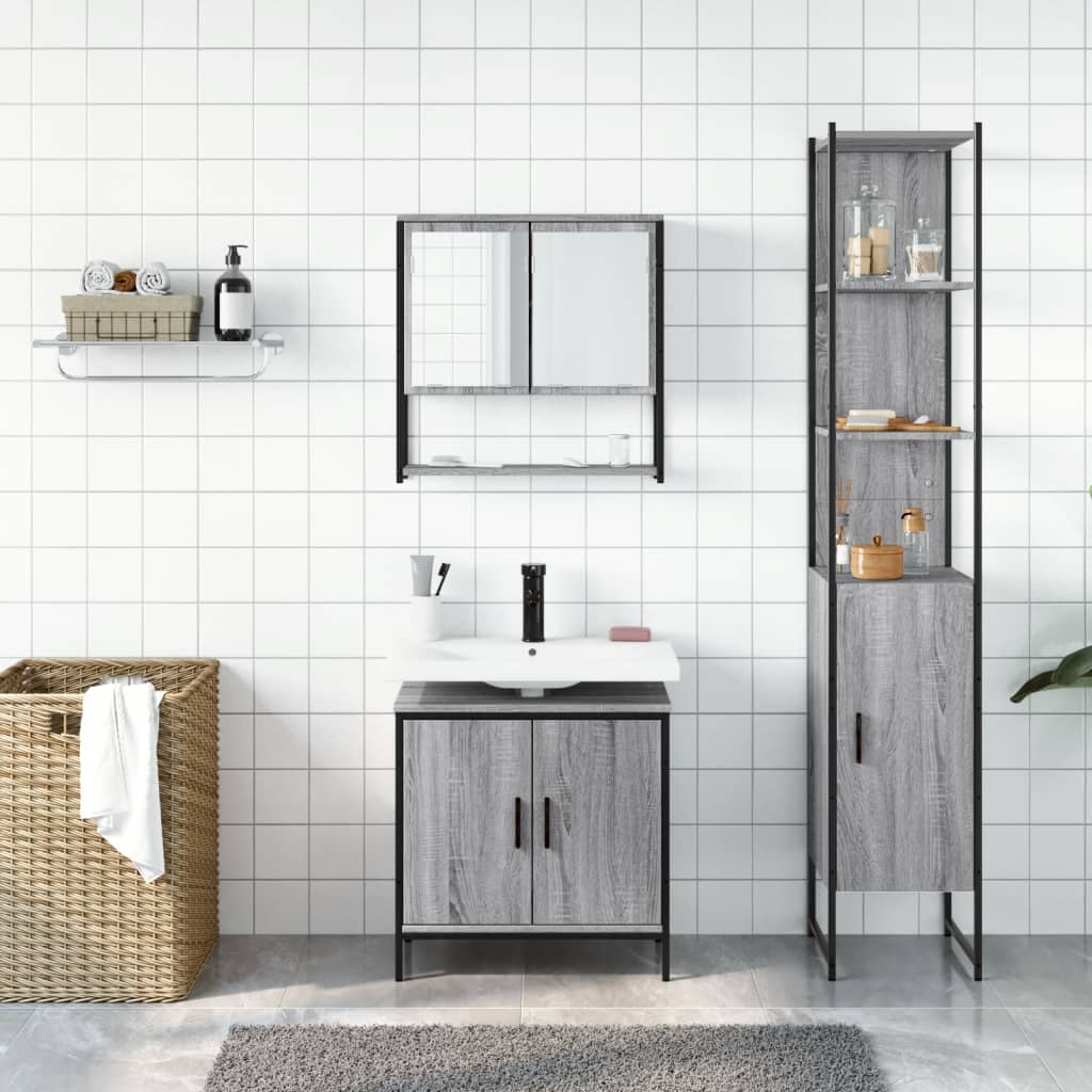 Set Mobili da Bagno 3 pz Grigio Sonoma in Legno Multistrato | homemem39