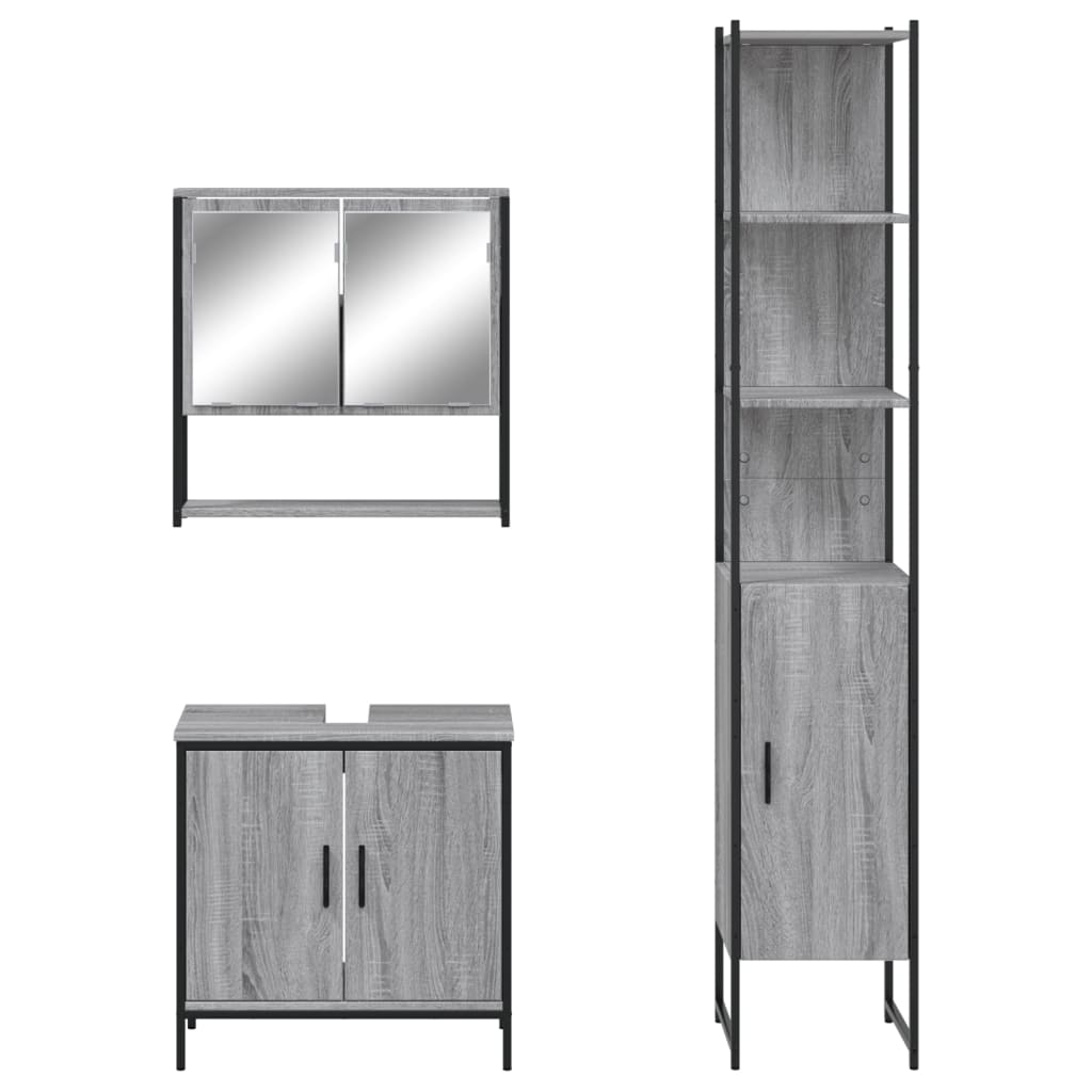 Set Mobili da Bagno 3 pz Grigio Sonoma in Legno Multistrato | homemem39