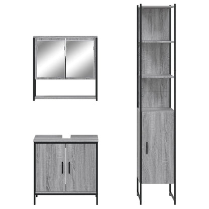 Set Mobili da Bagno 3 pz Grigio Sonoma in Legno Multistrato | homemem39