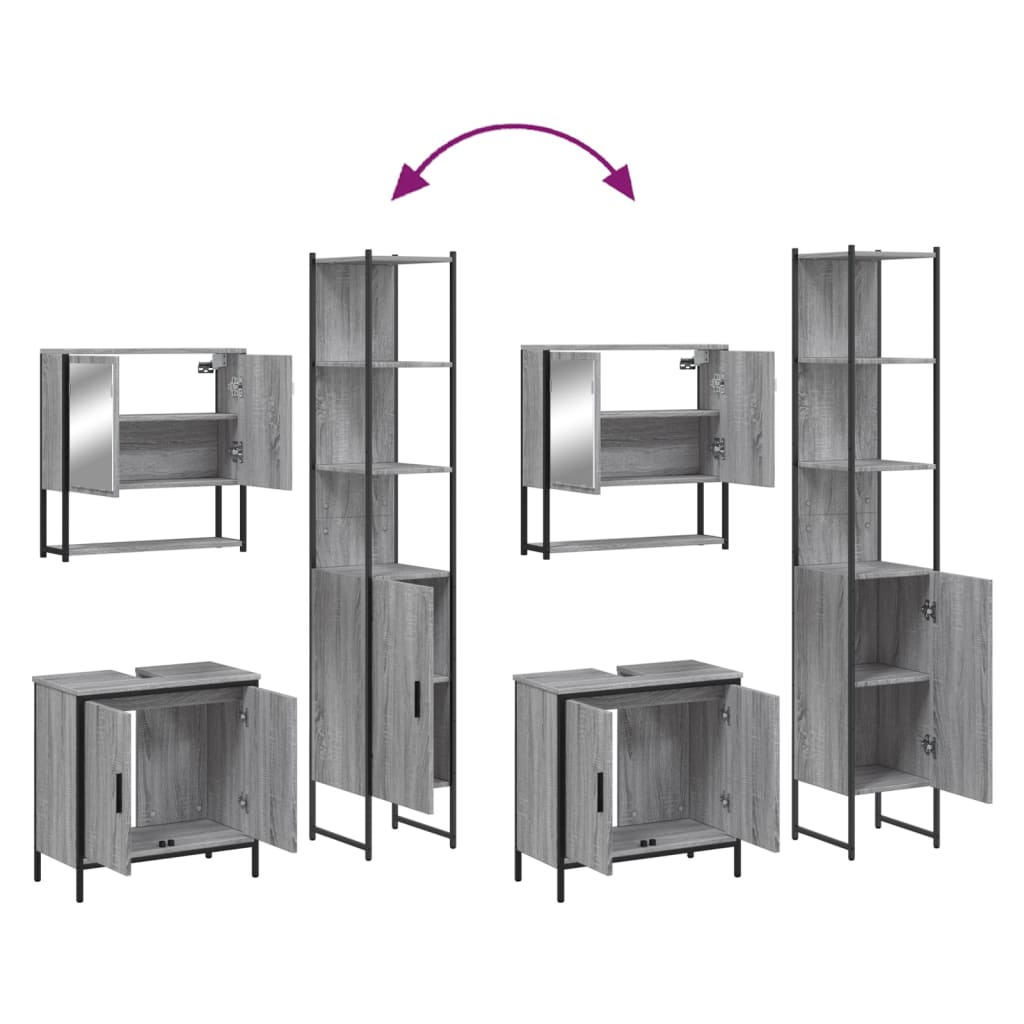 Set Mobili da Bagno 3 pz Grigio Sonoma in Legno Multistrato | homemem39