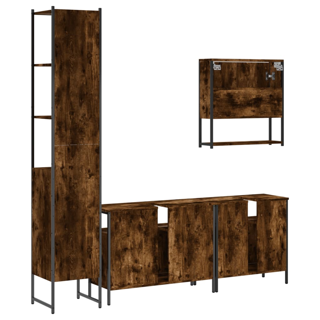 Set Mobili da Bagno 4 pz Rovere Fumo in Legno Multistrato | homemem39