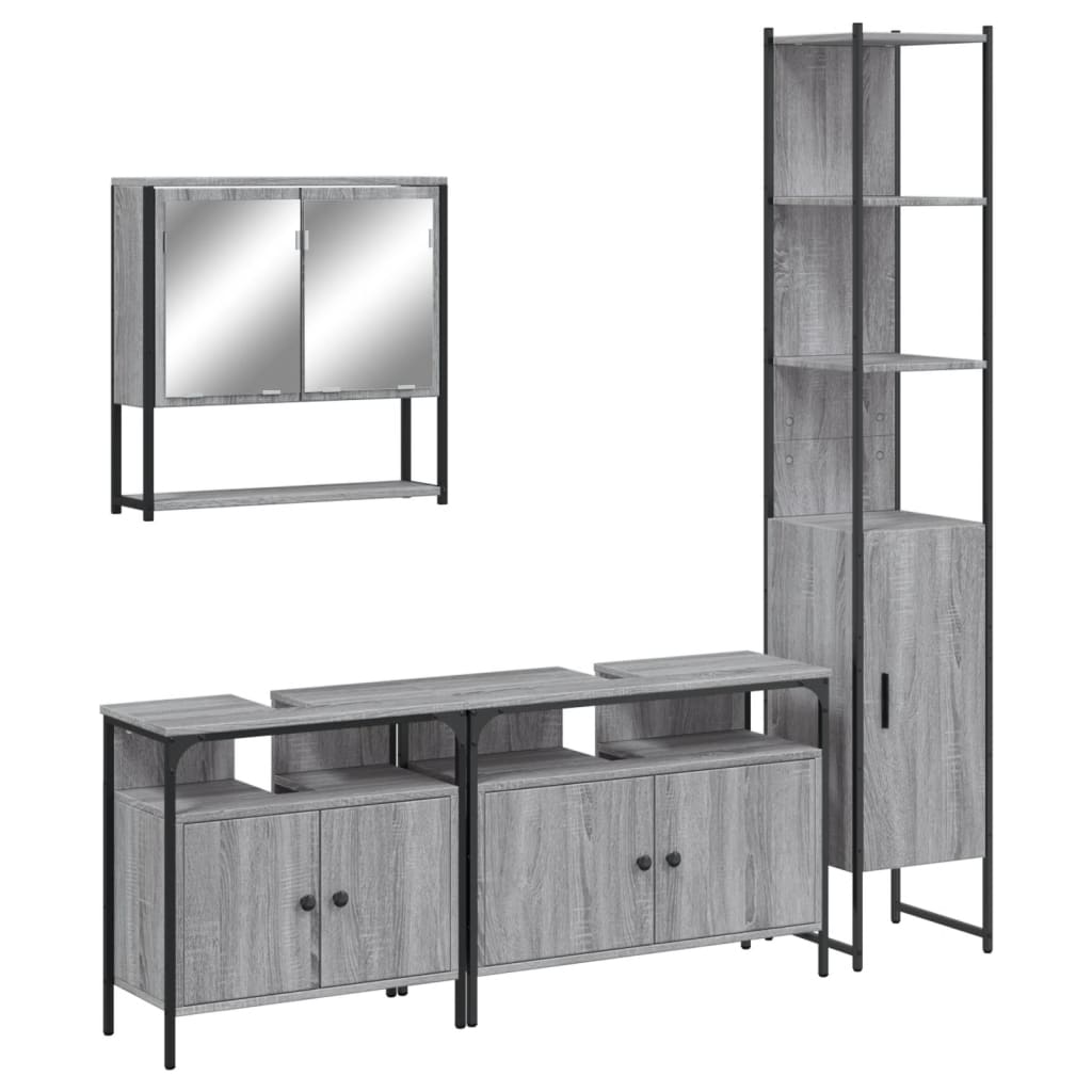 Set Mobili da Bagno 4 pz Grigio Sonoma in Legno Multistrato | homemem39