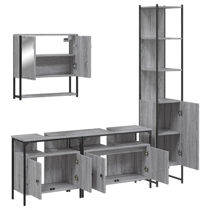 Set Mobili da Bagno 4 pz Grigio Sonoma in Legno Multistrato | homemem39